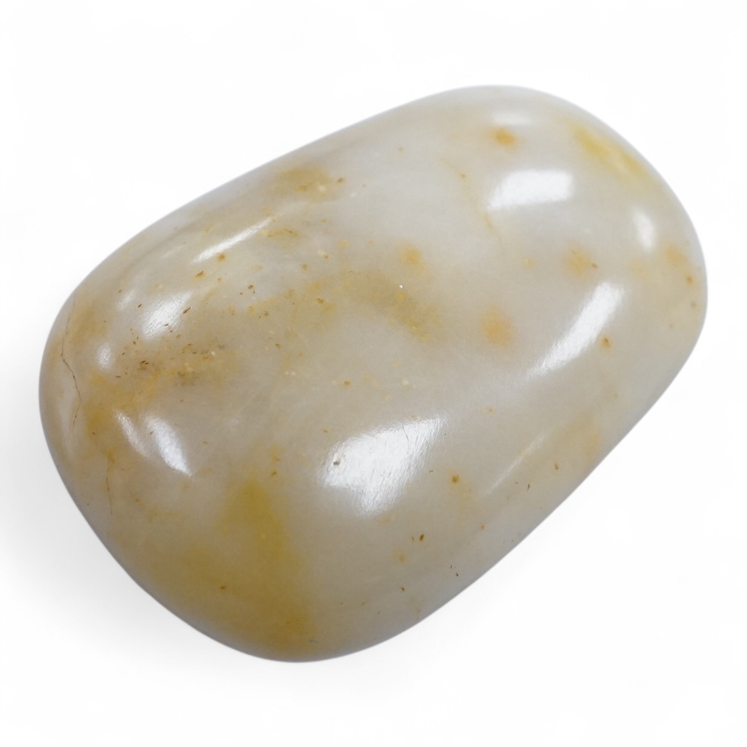 A 19th century Chinese white and russet jade pebble snuff bottle, 5.5cm in length
